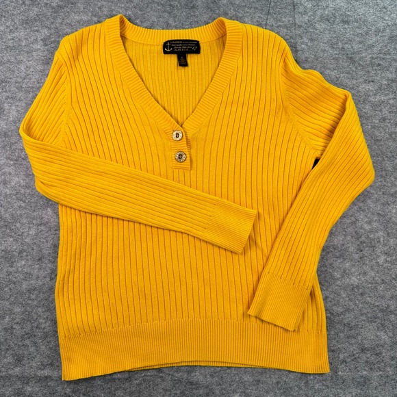 Lauren Jeans Co Womens XL Yellow V-Neck‎ Ribbed Pullover - Picture 1 of 8